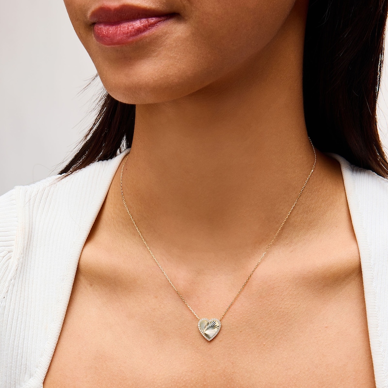 Main Image 2 of 1/6 CT. T.W. Diamond Frame Sunray Heart Necklace in 10K Gold - 17"