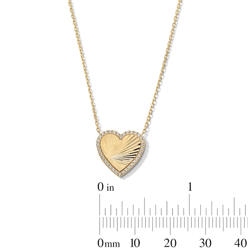 Main Image 3 of 1/6 CT. T.W. Diamond Frame Sunray Heart Necklace in 10K Gold - 17"