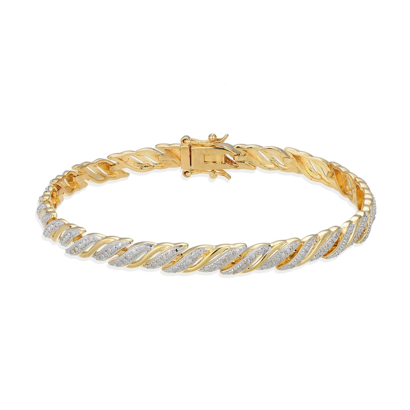 Main Image 1 of Diamond Accent Alternating "S" Link Bracelet in Sterling Silver with 18K Gold Plate - 7.25”