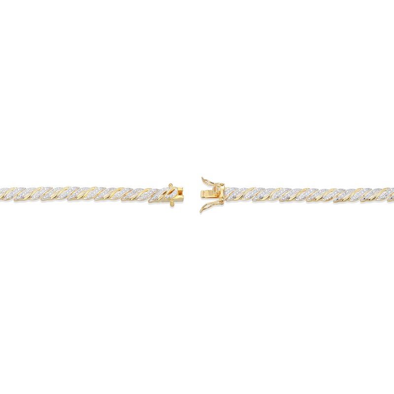 Main Image 3 of Diamond Accent Alternating "S" Link Bracelet in Sterling Silver with 18K Gold Plate - 7.25”
