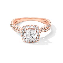 1-1/2 CT. T.W. Certified Lab-Created Diamond Cushion Frame Twist Shank Engagement Ring in 14K Rose Gold (F/SI2)