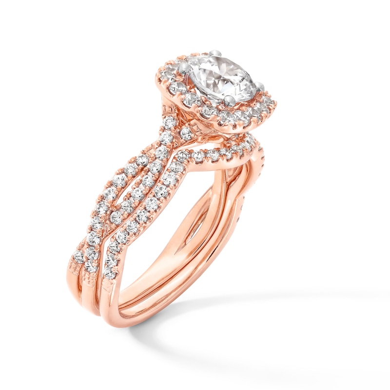 Main Image 3 of 1-1/2 CT. T.W. Certified Lab-Grown Diamond Cushion Frame Twist Shank Engagement Ring in 14K Rose Gold (F/SI2)