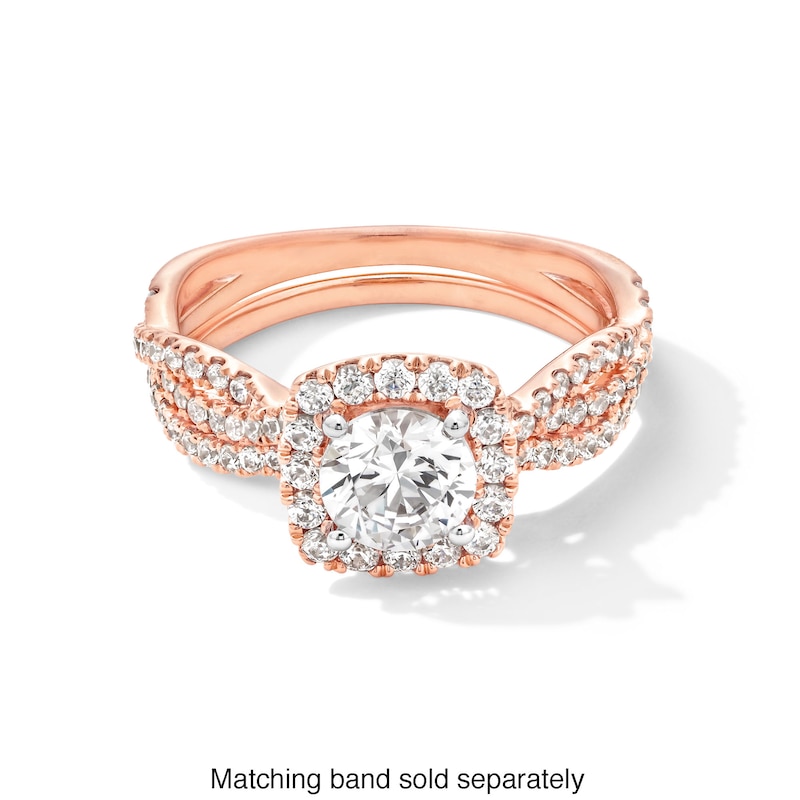 Main Image 5 of 1-1/2 CT. T.W. Certified Lab-Grown Diamond Cushion Frame Twist Shank Engagement Ring in 14K Rose Gold (F/SI2)