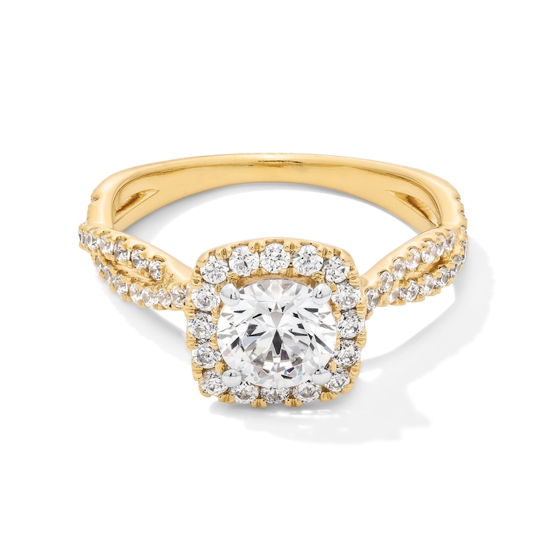 Main Image 1 of 1-1/2 CT. T.W. Certified Lab-Grown Diamond Cushion Frame Twist Shank Engagement Ring in 14K Gold (F/SI2)