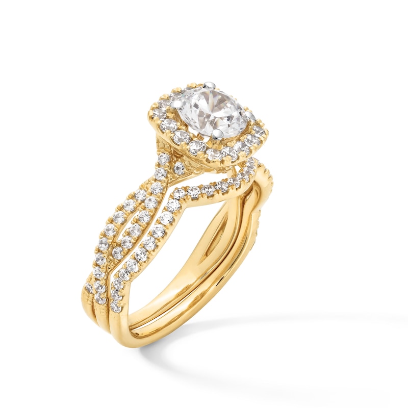 Main Image 3 of 1-1/2 CT. T.W. Certified Lab-Grown Diamond Cushion Frame Twist Shank Engagement Ring in 14K Gold (F/SI2)