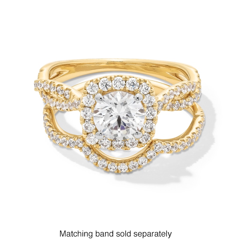 Main Image 4 of 1-1/2 CT. T.W. Certified Lab-Grown Diamond Cushion Frame Twist Shank Engagement Ring in 14K Gold (F/SI2)