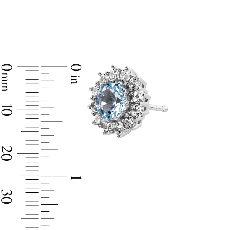 Main Image 2 of 6.0mm Aquamarine and White Lab-Created Sapphire Frame Stud Earrings in Sterling Silver