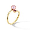 Thumbnail Image 2 of 8.0mm Pink Freshwater Cultured Pearl, Pear-Shaped Ruby and 1/20 CT. T.W. Diamond Open Bypass Ring in 10K Gold