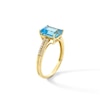 Thumbnail Image 2 of Emerald-Cut Swiss Blue Topaz and 1/10 CT. T.W. Diamond Double Row Shank Ring in 10K Gold