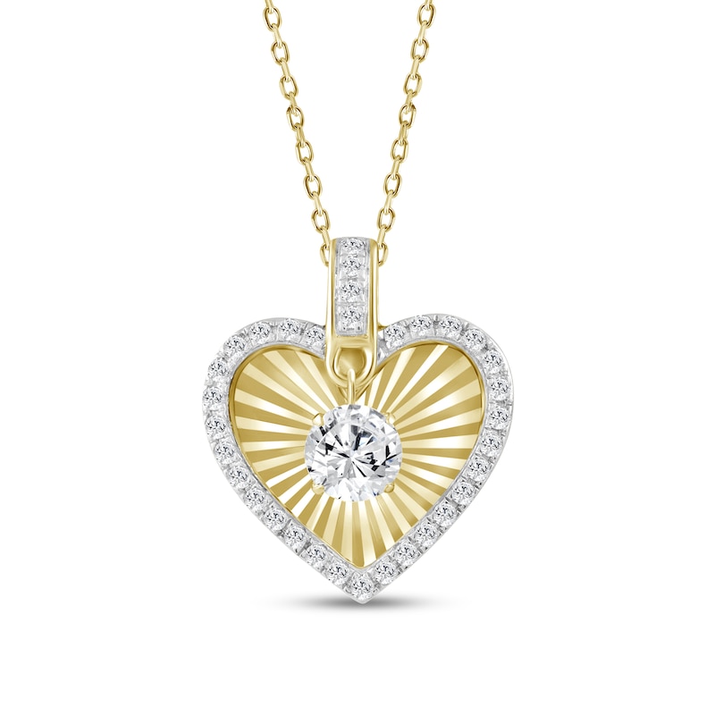 Main Image 1 of 3/4 CT. T.W. Lab-Grown Diamond Dangle Sunburst Heart Pendant in 10K Gold (F/VS2)