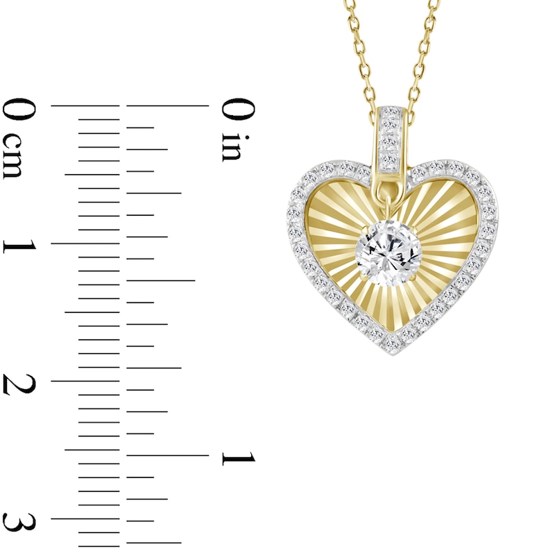 Main Image 2 of 3/4 CT. T.W. Lab-Grown Diamond Dangle Sunburst Heart Pendant in 10K Gold (F/VS2)