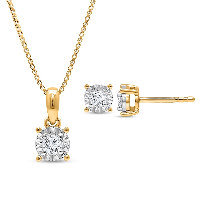 Main Image 1 of 1/4 CT. T.W. Certified Lab-Grown Diamond Solitaire Pendant and Stud Earrings Set in Sterling Silver with Gold Plate