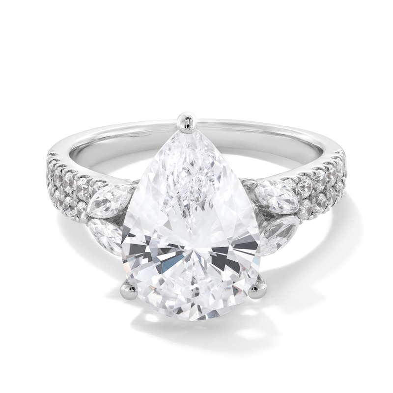 Main Image 1 of 4-5/8 CT. T.W. Pear-Shaped Certified Lab-Grown Diamond Leaf-Sides Engagement Ring in 14K White Gold (F/VS2)