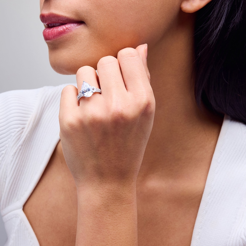 Main Image 2 of 4-5/8 CT. T.W. Pear-Shaped Certified Lab-Grown Diamond Leaf-Sides Engagement Ring in 14K White Gold (F/VS2)