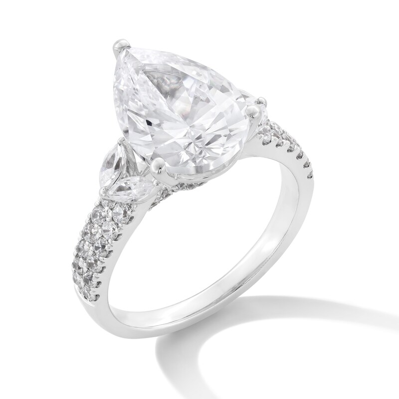 Main Image 3 of 4-5/8 CT. T.W. Pear-Shaped Certified Lab-Grown Diamond Leaf-Sides Engagement Ring in 14K White Gold (F/VS2)