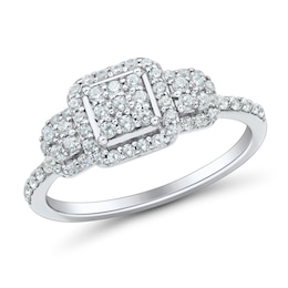1/2 CT. T.W. Cushion-Shaped Certified Lab-Grown Multi-Diamond Three Stone Ring in Sterling Silver (I/SI2)