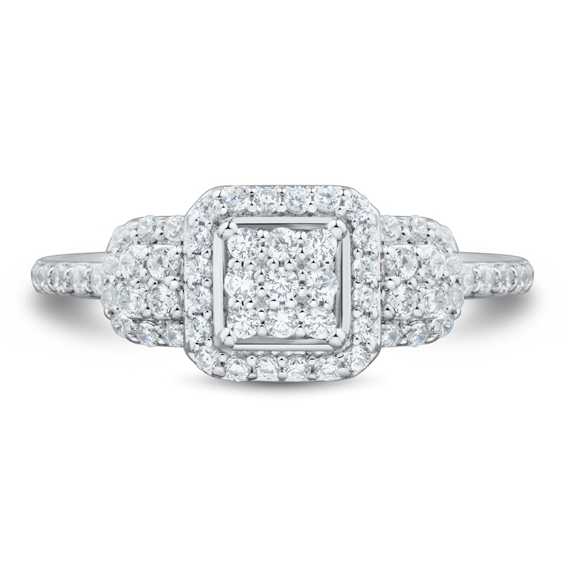 Main Image 2 of 1/2 CT. T.W. Cushion-Shaped Certified Lab-Grown Multi-Diamond Three Stone Ring in Sterling Silver (I/SI2)