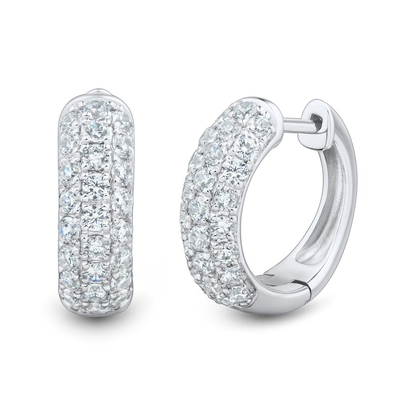 Main Image 1 of 1 CT. T.W. Certified Lab-Grown Diamond Triple Row Huggie Hoop Earrings in Sterling Silver (I/SI2)