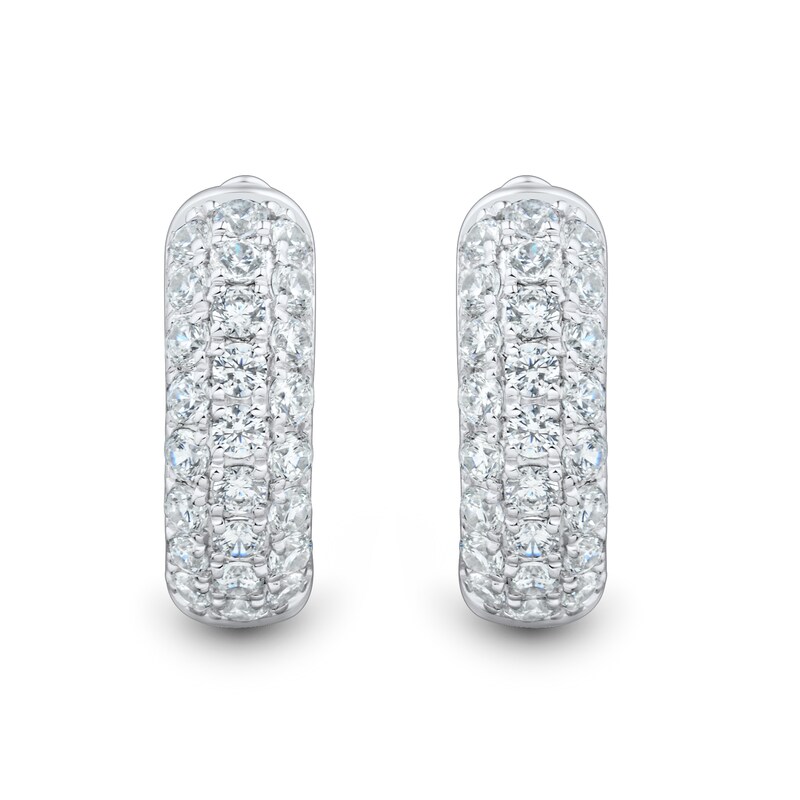 Main Image 2 of 1 CT. T.W. Certified Lab-Grown Diamond Triple Row Huggie Hoop Earrings in Sterling Silver (I/SI2)