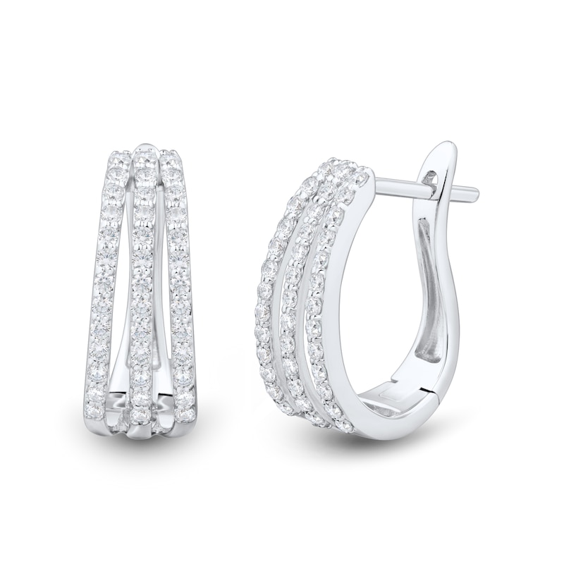 Main Image 1 of 1/2 CT. T.W. Certified Lab-Grown Diamond Triple Row Split Hoop Earrings in Sterling Silver (I/SI2)