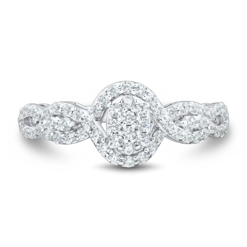 Main Image 2 of 1/2 CT. T.W. Oval-Shaped Certified Lab-Grown Multi-Diamond Twist Frame Ring in Sterling Silver (I/SI2)