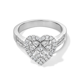 3/4 CT. T.W. Quad Princess-Cut Diamond Double Heart Frame Engagement Ring in 10K White Gold