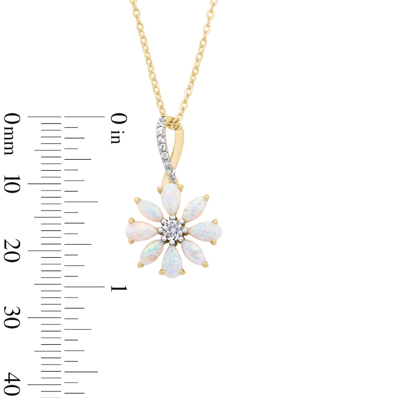 Main Image 3 of Marquise and Pear Lab-Created Opal with White Lab-Created Sapphire Flower Pendant in Sterling Silver with 14K Gold Plate