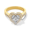 Thumbnail Image 1 of 3/4 CT. T.W. Quad Princess-Cut Diamond Double Heart Frame Engagement Ring in 10K Gold