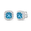 Thumbnail Image 1 of Cushion-Cut Swiss Blue Topaz and 1/2 CT. T.W. Certified Lab-Grown Diamond Frame Stud Earrings in 14K White Gold
