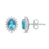 Thumbnail Image 2 of Oval Swiss Blue Topaz and 1/3 CT. T.W. Certified Lab-Grown Diamond Sunburst Frame Stud Earrings in 14K White Gold