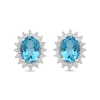 Thumbnail Image 3 of Oval Swiss Blue Topaz and 1/3 CT. T.W. Certified Lab-Grown Diamond Sunburst Frame Stud Earrings in 14K White Gold