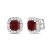 Thumbnail Image 1 of Cushion-Cut Lab-Created Ruby and 1/2 CT. T.W. Certified Lab-Grown Diamond Frame Stud Earrings in 14K White Gold