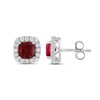 Thumbnail Image 2 of Cushion-Cut Lab-Created Ruby and 1/2 CT. T.W. Certified Lab-Grown Diamond Frame Stud Earrings in 14K White Gold