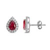 Thumbnail Image 2 of Pear-Shaped Lab-Created Ruby and 3/8 CT. T.W. Certified Lab-Grown Diamond Frame Stud Earrings in 14K White Gold