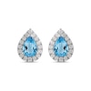 Thumbnail Image 3 of Pear-Shaped Swiss Blue Topaz and 3/8 CT. T.W. Certified Lab-Grown Diamond Frame Stud Earrings in 14K White Gold
