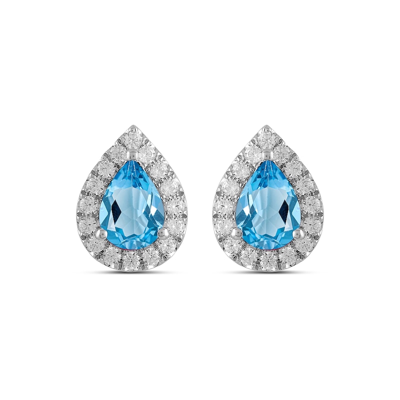 Main Image 3 of Pear-Shaped Swiss Blue Topaz and 3/8 CT. T.W. Certified Lab-Grown Diamond Frame Stud Earrings in 14K White Gold