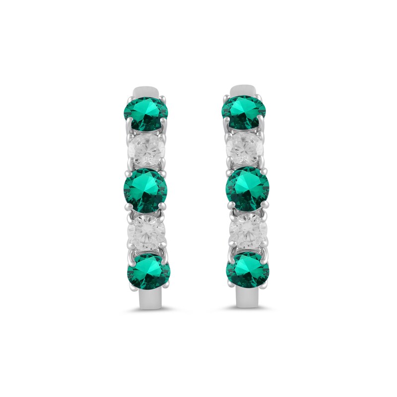 Main Image 3 of Lab-Created Emerald and 1/2 CT. T.W. Certified Lab-Grown Diamond Alternating Hoop Earrings in 14K White Gold (F/SI2)