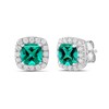 Thumbnail Image 1 of Cushion-Cut Lab-Created Emerald and 1/2 CT. T.W. Certified Lab-Grown Diamond Frame Stud Earrings in 14K White Gold