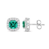 Thumbnail Image 2 of Cushion-Cut Lab-Created Emerald and 1/2 CT. T.W. Certified Lab-Grown Diamond Frame Stud Earrings in 14K White Gold