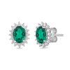 Thumbnail Image 1 of Oval Lab-Created Emerald and 1/3 CT. T.W. Certified Lab-Grown Diamond Sunburst Frame Stud Earrings in 14K White Gold