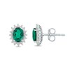 Thumbnail Image 2 of Oval Lab-Created Emerald and 1/3 CT. T.W. Certified Lab-Grown Diamond Sunburst Frame Stud Earrings in 14K White Gold