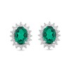 Thumbnail Image 3 of Oval Lab-Created Emerald and 1/3 CT. T.W. Certified Lab-Grown Diamond Sunburst Frame Stud Earrings in 14K White Gold