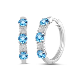 Swiss Blue Topaz and 1/2 CT. T.W. Certified Lab-Grown Diamond Alternating Hoop Earrings in 14K White Gold (F/SI2)