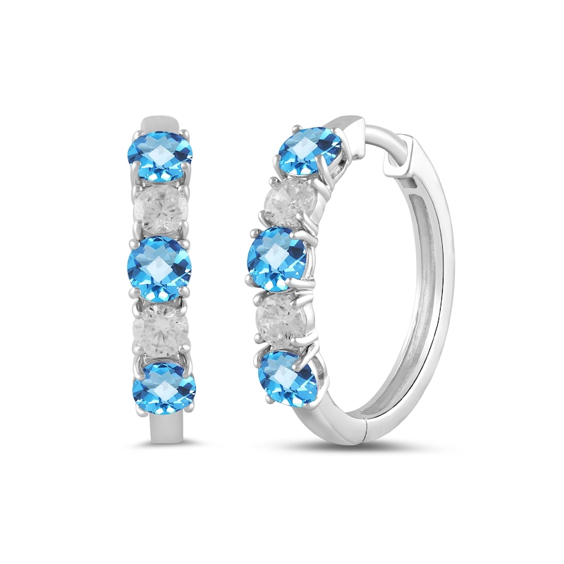 Main Image 1 of Swiss Blue Topaz and 1/2 CT. T.W. Certified Lab-Grown Diamond Alternating Hoop Earrings in 14K White Gold (F/SI2)