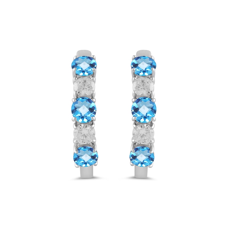 Main Image 3 of Swiss Blue Topaz and 1/2 CT. T.W. Certified Lab-Grown Diamond Alternating Hoop Earrings in 14K White Gold (F/SI2)
