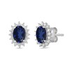 Thumbnail Image 1 of Oval Blue Lab-Created Sapphire and 1/3 CT. T.W. Certified Lab-Grown Diamond Sunburst Stud Earrings in 14K White Gold