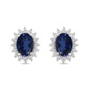 Thumbnail Image 3 of Oval Blue Lab-Created Sapphire and 1/3 CT. T.W. Certified Lab-Grown Diamond Sunburst Stud Earrings in 14K White Gold