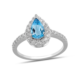 Pear-Shaped Swiss Blue Topaz and 1/2 CT. T.W. Certified Lab-Grown Diamond Frame Ring in 14K White Gold (F/SI2)