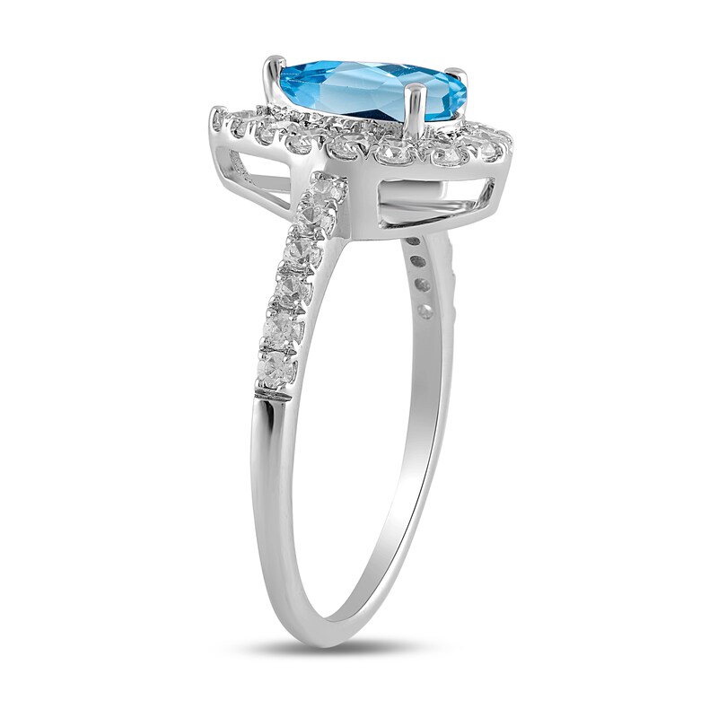 Main Image 2 of Pear-Shaped Swiss Blue Topaz and 1/2 CT. T.W. Certified Lab-Grown Diamond Frame Ring in 14K White Gold (F/SI2)