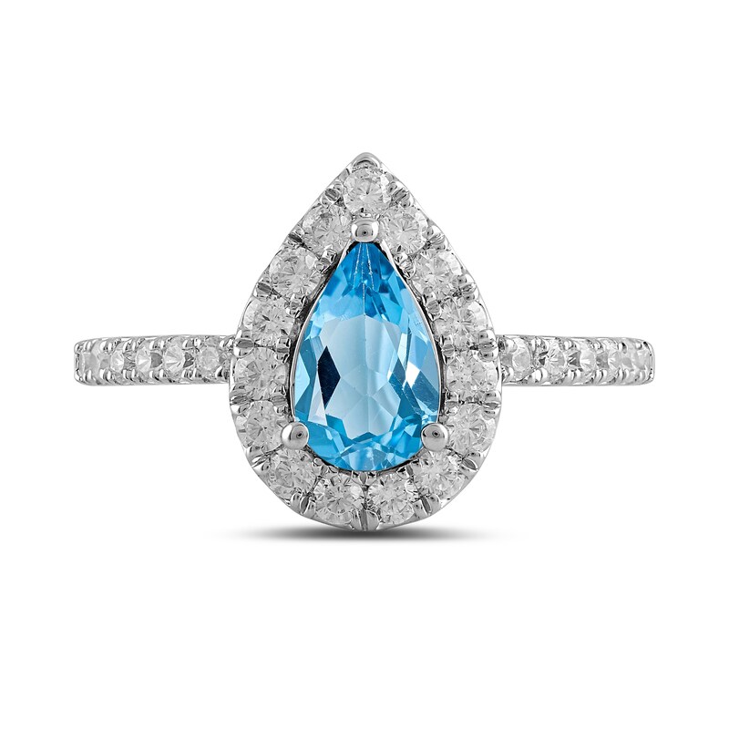 Main Image 3 of Pear-Shaped Swiss Blue Topaz and 1/2 CT. T.W. Certified Lab-Grown Diamond Frame Ring in 14K White Gold (F/SI2)